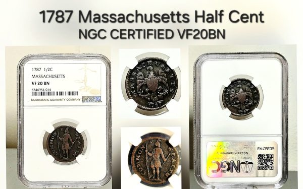 1787 Massachusetts Half Cent    NGC VF20BN
