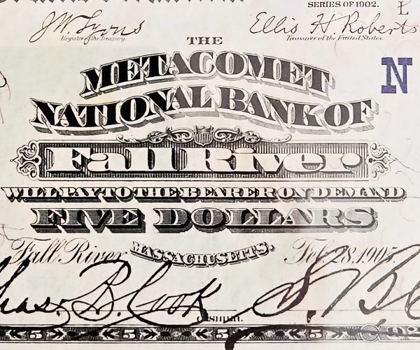 Fr 590 1902 DB $5 Charter #924 National Bank Note - Metacomet National Bank, Fall River, MA