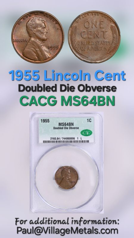 1955 Doubled Die Lincoln Cent CAC MS64BN