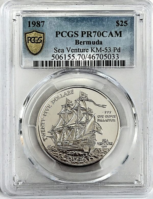 1987 $25 Bermuda Sea Venture Palladium PCGS PR70CAM Pop 1 - Image 2