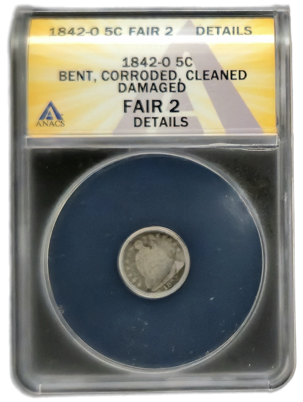 1842-O H10¢ Liberty Seated Half Dime ANACS Fair 2 Details - Bent, Corroded - Image 2