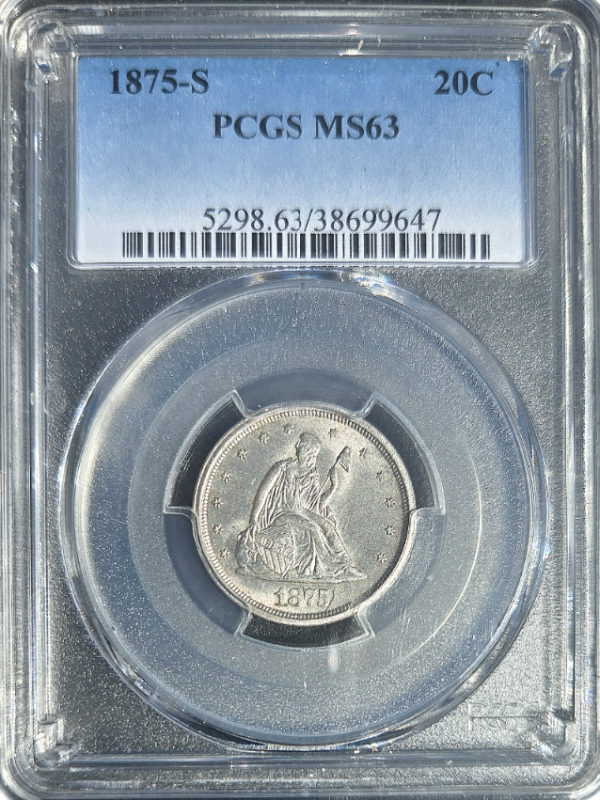 1875-S 20c Liberty Seated Twenty-Cent PCGS MS63 - Image 3