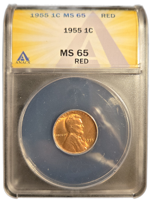 1955 Lincoln Cent ANACS MS65RED
