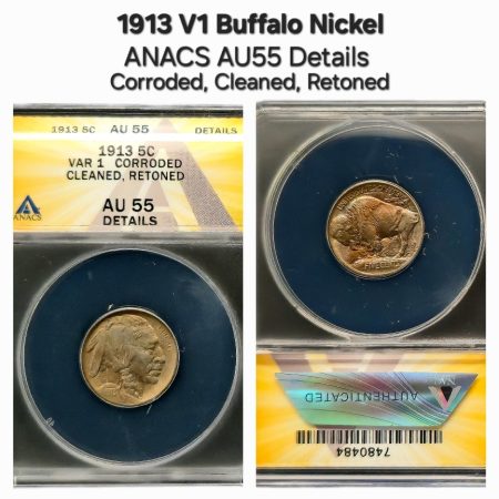 1913 Type 1 Buffalo Nickel ANACS AU55 Details