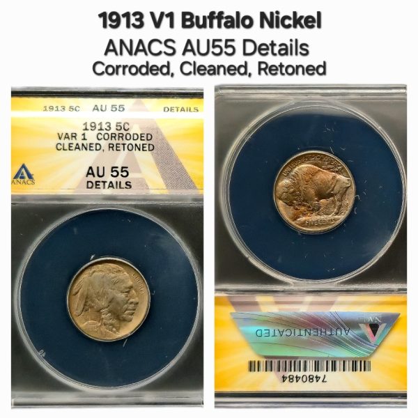 1913 Type 1 Buffalo Nickel ANACS AU55 Details