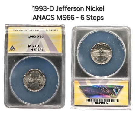 1993-D Jefferson Nickel ANACS MS66 6 Steps