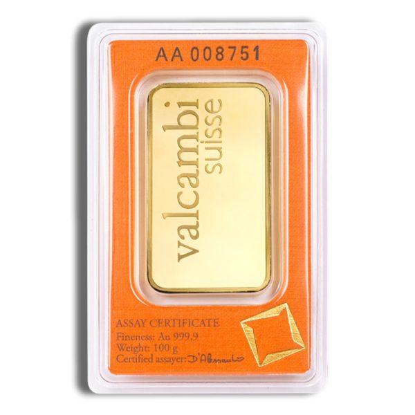 100 gram Gold Bar - Valcambi (Carded)