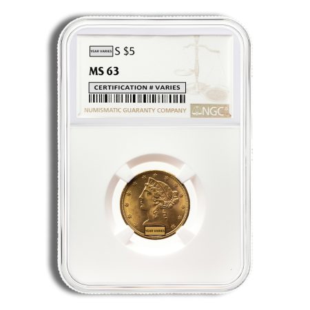 $5 Gold Liberty Half Eagle - NGC MS63