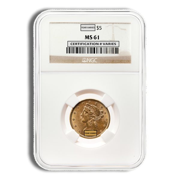 $5 Gold Liberty Half Eagle - NGC MS61