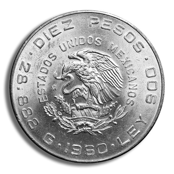 1960 Mexico 10 Pesos 150th Anniversary Silver Coin (Avg Circ)
