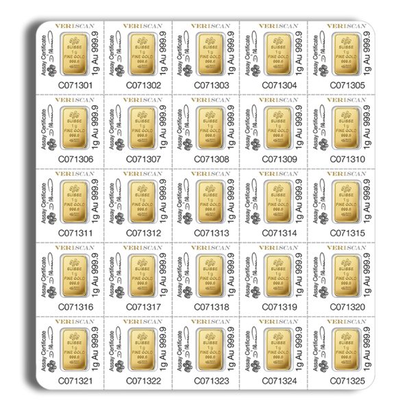 25 x 1 g Gold Bar - PAMP Multigram Gold Bar (Carded)