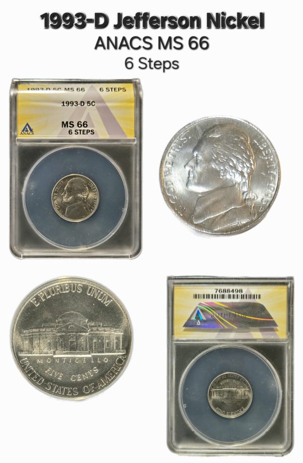 1993-D Jefferson Nickel ANACS MS66 6 Steps