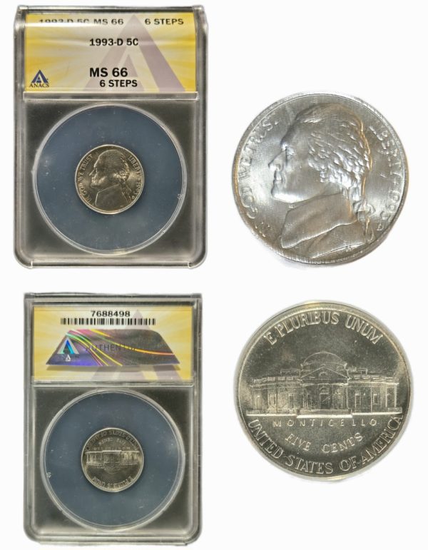 1993-D Jefferson Nickel ANACS MS66 6 Steps