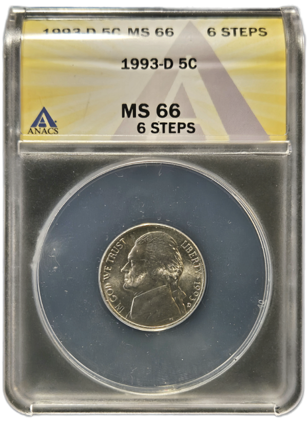 1993-D Jefferson Nickel ANACS MS66 6 Steps