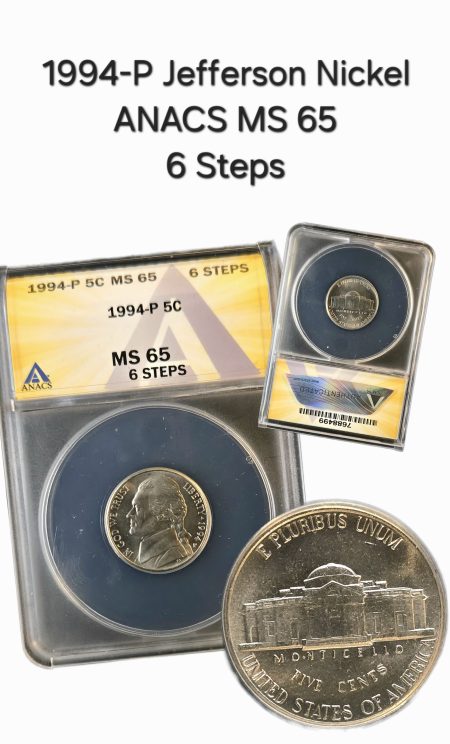 1994-P Jefferson Nickel ANACS MS65 6-Steps