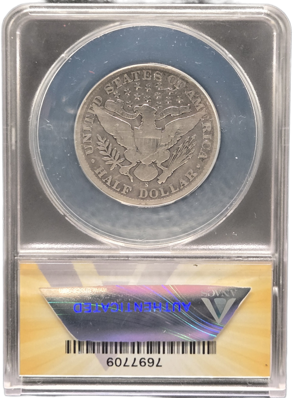 1908-S Barber Half Dollar ANACS Good 6 Details