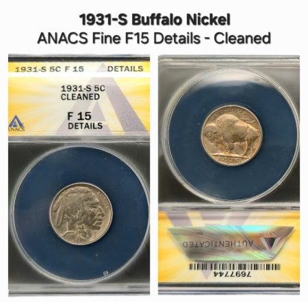 1931-S Buffalo Nickel ANACS F15 Details