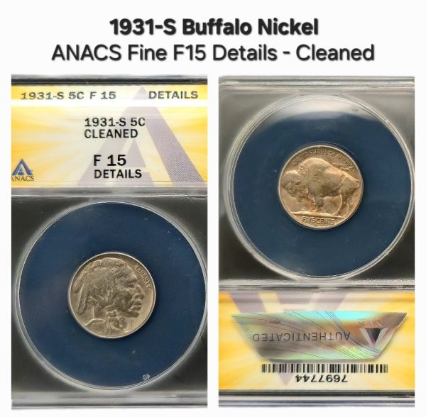 1931-S Buffalo Nickel ANACS F15 Details