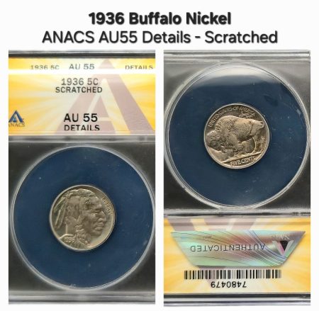 1936 Buffalo Nickel ANACS AU55 Details