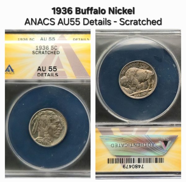 1936 Buffalo Nickel ANACS AU55 Details