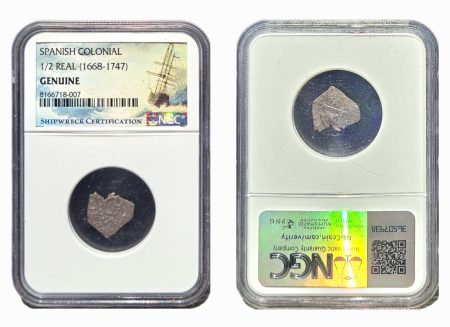 Spanish Colonial 1/2 Real (1668-1747) NGC Genuine Shipwreck Certification
